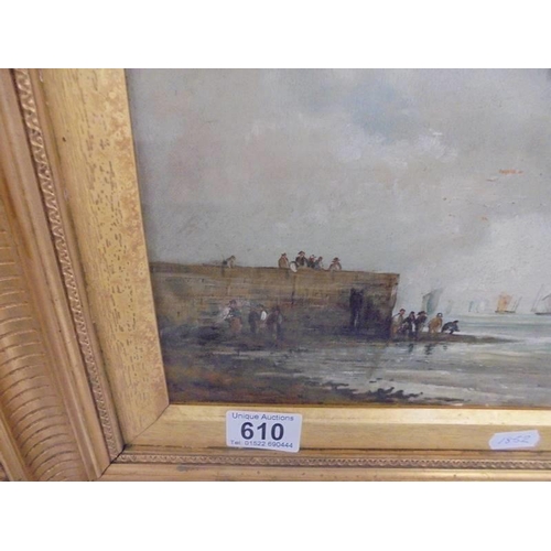 610 - A Victorian gilt framed oil on canvas seascape, COLLECT ONLY.