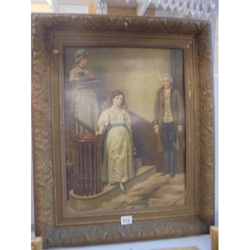 613 - A framed Victorian print, no glass, COLLECT ONLY.