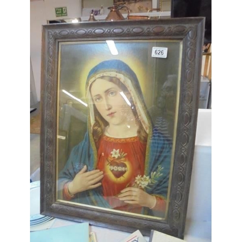 626 - A framed and glazed print of The Virgin Mary, COLLECT ONLY.