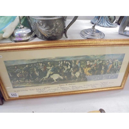 643 - A pair of 19th century framed and glazed engravings including 'Pilgrim to Canterbury'. COLLECT ONLY.