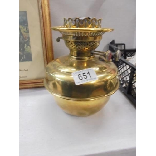 651 - A brass oil lamp font with burner.