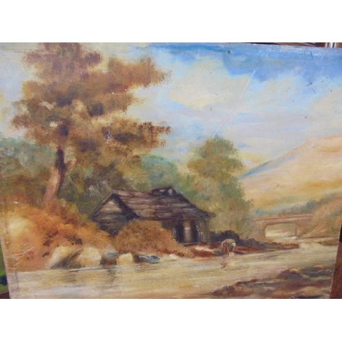 664 - Four unframed oil on board rural scenes.