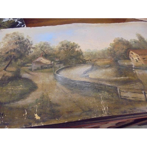 664 - Four unframed oil on board rural scenes.