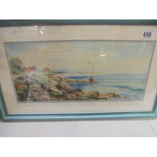 658 - A framed and glazed watercolour 'At Luscombe Isle of Wight' signed Gordon Ray, COLLECT ONLY.