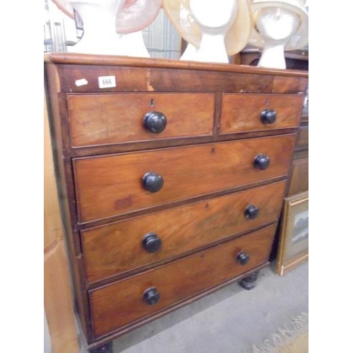 666 - A Victorian mahogany two over three chest of drawers, COLLECT ONLY.