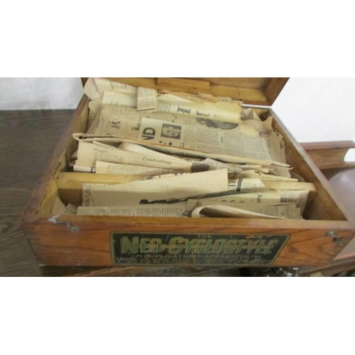 674 - An old oak box containing a mixed lot of ephemera.