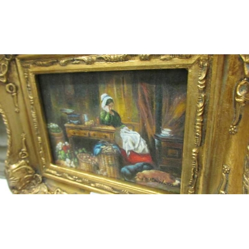 707 - A good gilt framed interior scene.