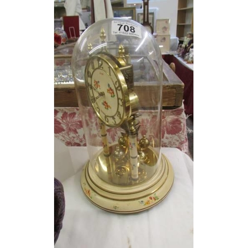 708 - A Kundo anniversary clock under dome, COLLECT ONLY.