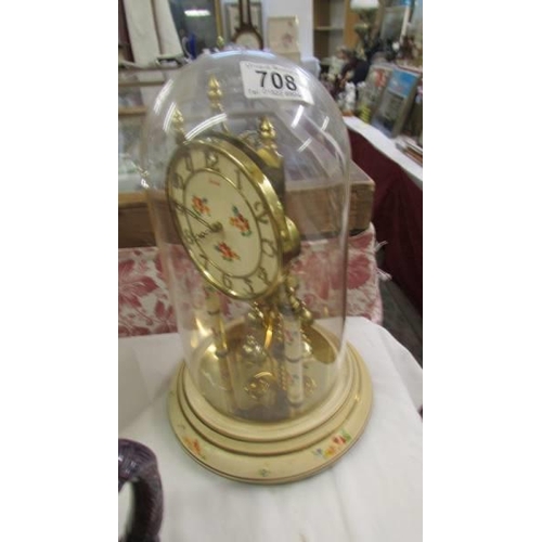 708 - A Kundo anniversary clock under dome, COLLECT ONLY.