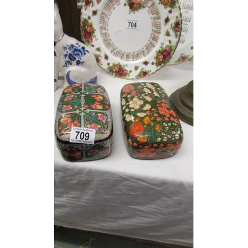 709 - Two papier mache' boxes.