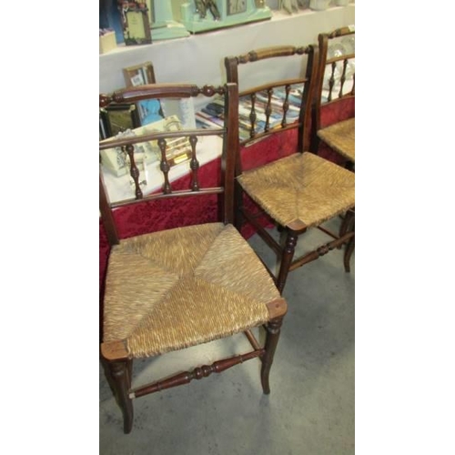 714 - A good set of four chairs with rush seats, COLLECT ONLY.