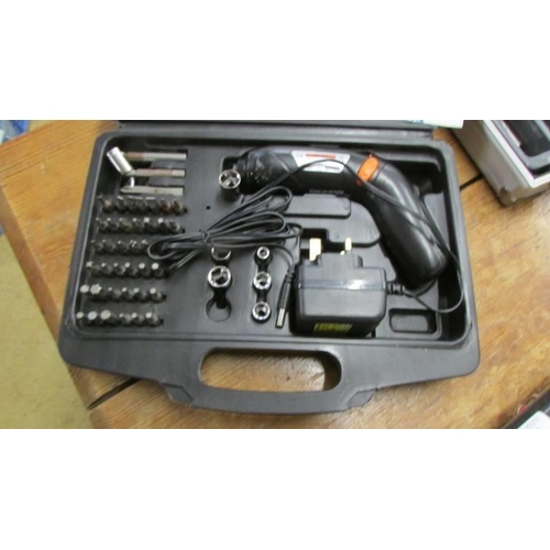 748 - A cased Challenge cordless screwdriber set.