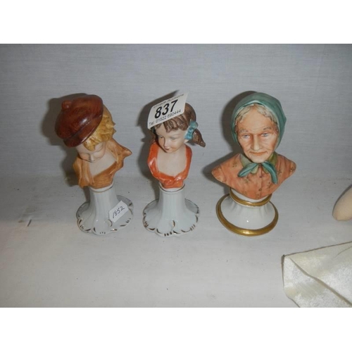 837 - Three small continental porcelain busts.