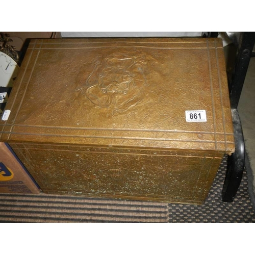 861 - An old brass coal box, COLLECT ONLY.