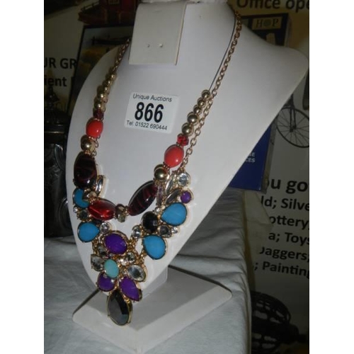 866 - Two good quality necklaxes set coloured stone.