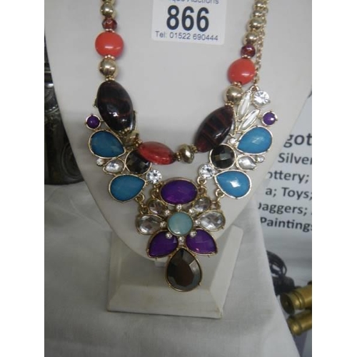 866 - Two good quality necklaxes set coloured stone.