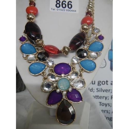 866 - Two good quality necklaxes set coloured stone.