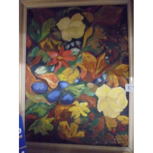 871 - A framed floral painting on board, COLLECT ONLY.