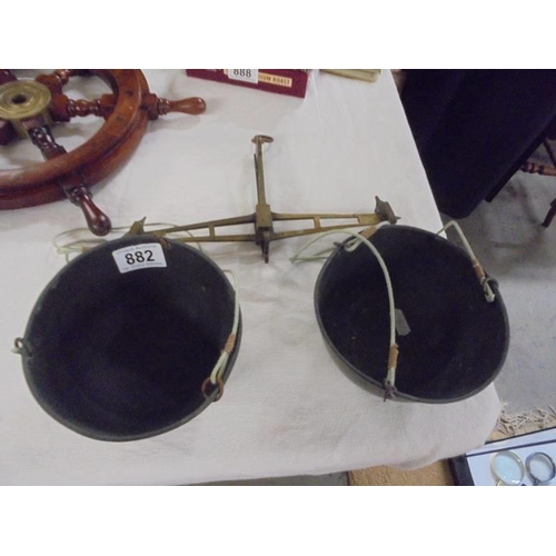 882 - A set of Victorain brass and copper hanging scales.