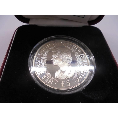 1109 - A 2001 Alderney £5 silver proof coin celebrating Queen Elizabeth II seventy fifth birthday.