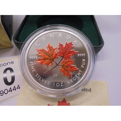 1110 - Two official Royal Canadian Mint 1993 silver Maple Leaf dollars.