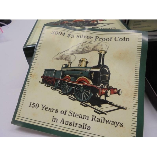 1112 - A 2004 $5 silver proof coin - 150 years of steam railways in Australia.