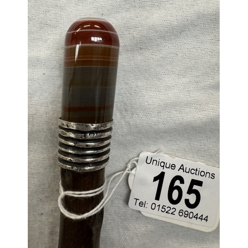 165 - A sterling silver and agate parasol handle. The agate polished to reveal a bullseye pattern. Birming... 