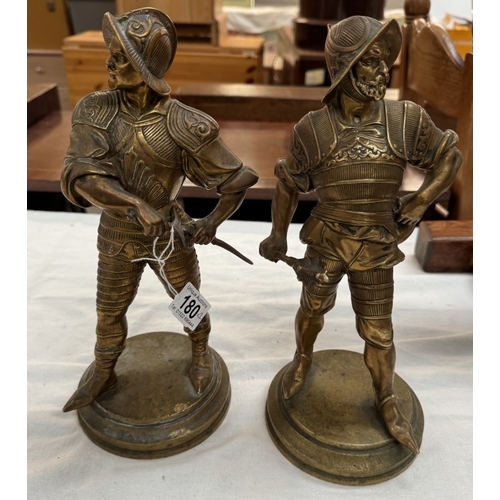 180 - Two brass gladiator figures Handsome pair of brass figures CONQUISTADORS 12” high and Well cast with... 