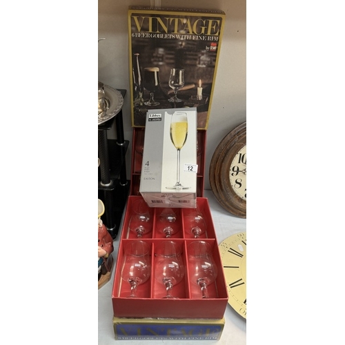 12 - 3 boxed sets of wine glasses and flutes