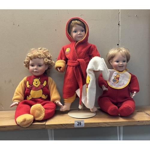 29 - 3 collectors dolls dressed in Winnie The Pooh attire