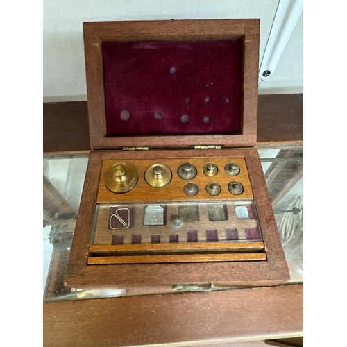 31 - A vintage cased chemist scales with weights