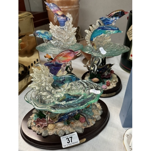 37 - 3 Bradford exchange limited edition 'The rainbow sea, fish and dolphin ornaments