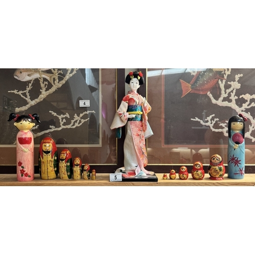 5 - 2 Russian nesting dolls, a Geisha figure etc