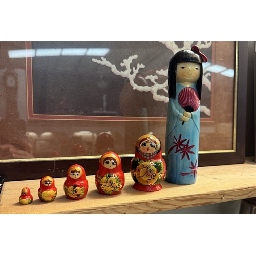 5 - 2 Russian nesting dolls, a Geisha figure etc