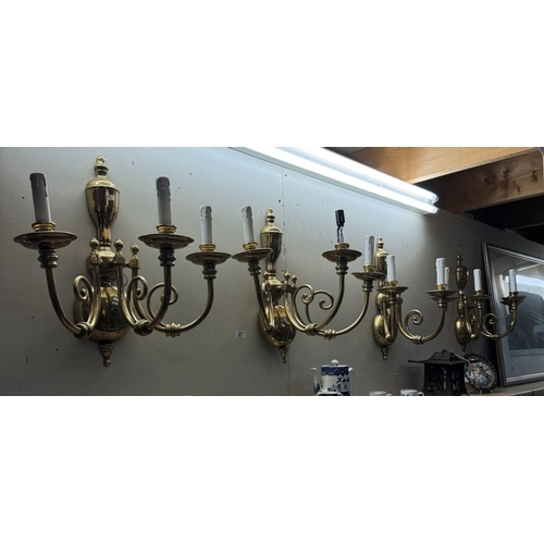 67 - 4 large 3 arm brass wall lights