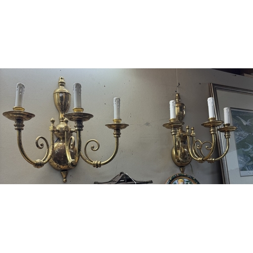 67 - 4 large 3 arm brass wall lights