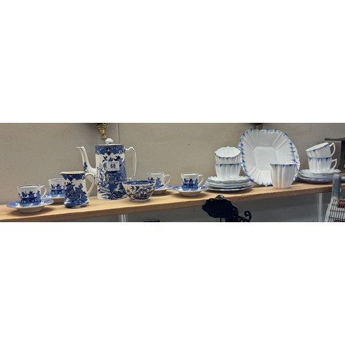 68 - A blue willow coffee set & A 14 piece part tea set.