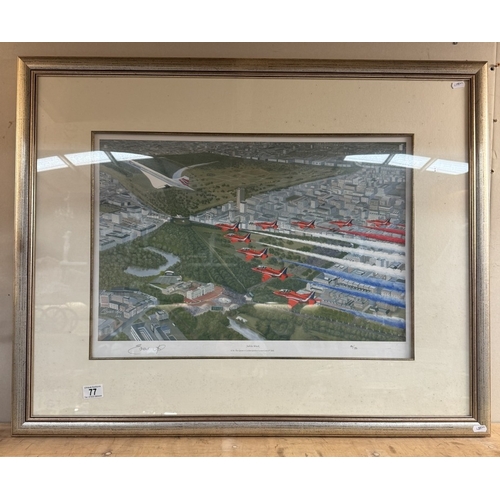 77 - A large signed limited edition print 40/750 titled 'Jubilee break' 2002, Golden jubilee flypast Red ... 