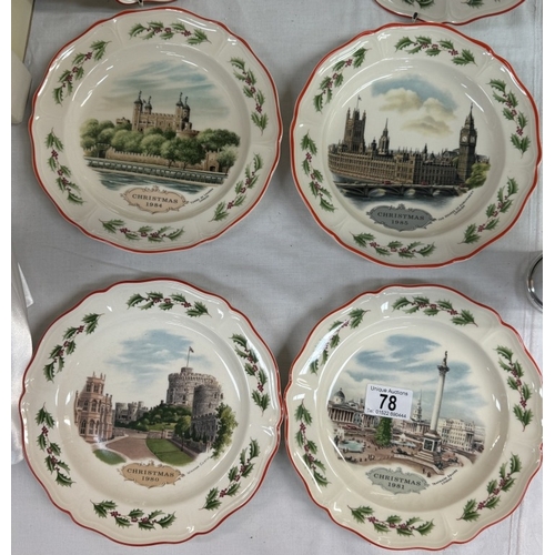 78 - 6 Wedgwood Christmas plates 1980 through to 1985