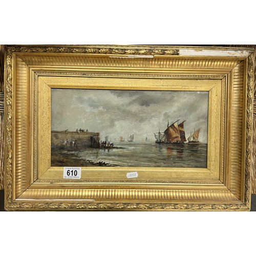 610 - A Victorian gilt framed oil on canvas seascape, COLLECT ONLY.