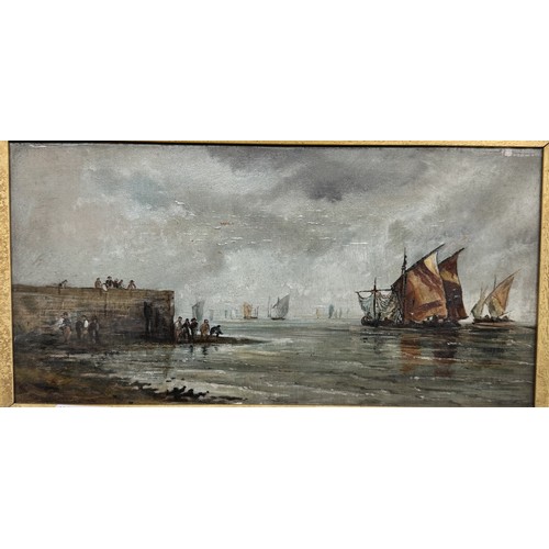 610 - A Victorian gilt framed oil on canvas seascape, COLLECT ONLY.