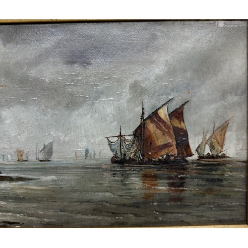 610 - A Victorian gilt framed oil on canvas seascape, COLLECT ONLY.