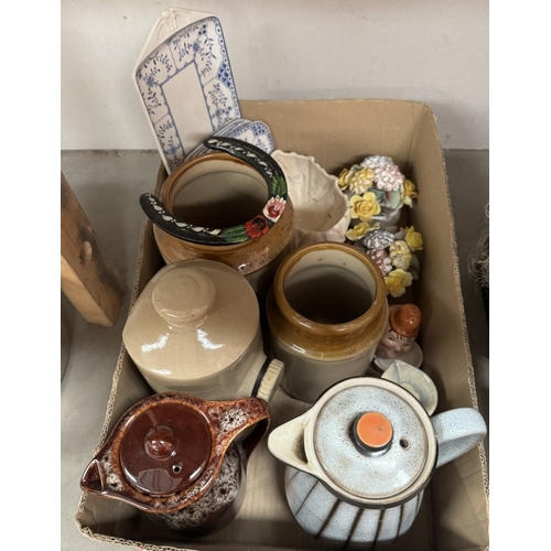 102 - A box of miscellaneous including an old Denby 2.5 ping coffee pot, stoneware etc