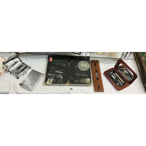 88 - A quantity of miscellaneous including Razors, Cigarette case with lighter, cribbage board etc