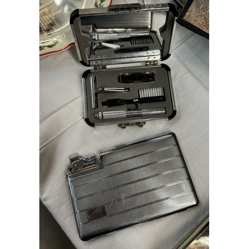 88 - A quantity of miscellaneous including Razors, Cigarette case with lighter, cribbage board etc