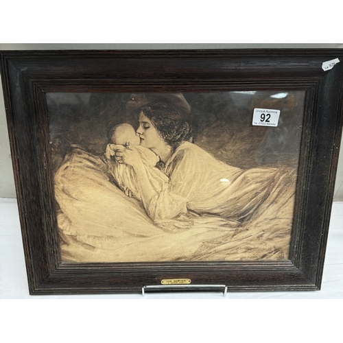 92 - A framed & glazed print 'The Mother' by J Lavery A.R.A