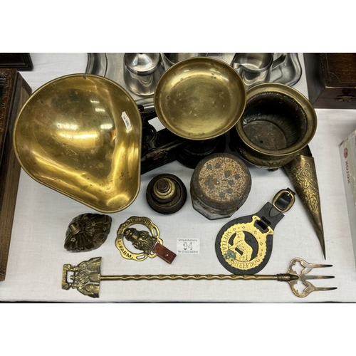 94 - A set of scales & a quantity of metalware s/p