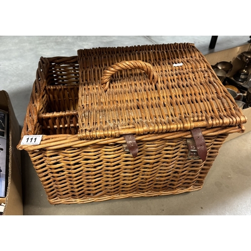 111 - A Wicker picnic hamper with contents & bottle compartments