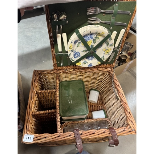 111 - A Wicker picnic hamper with contents & bottle compartments