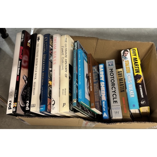 123 - 2 Boxes of books on motorcycles & magazines including Classic Bikes etc